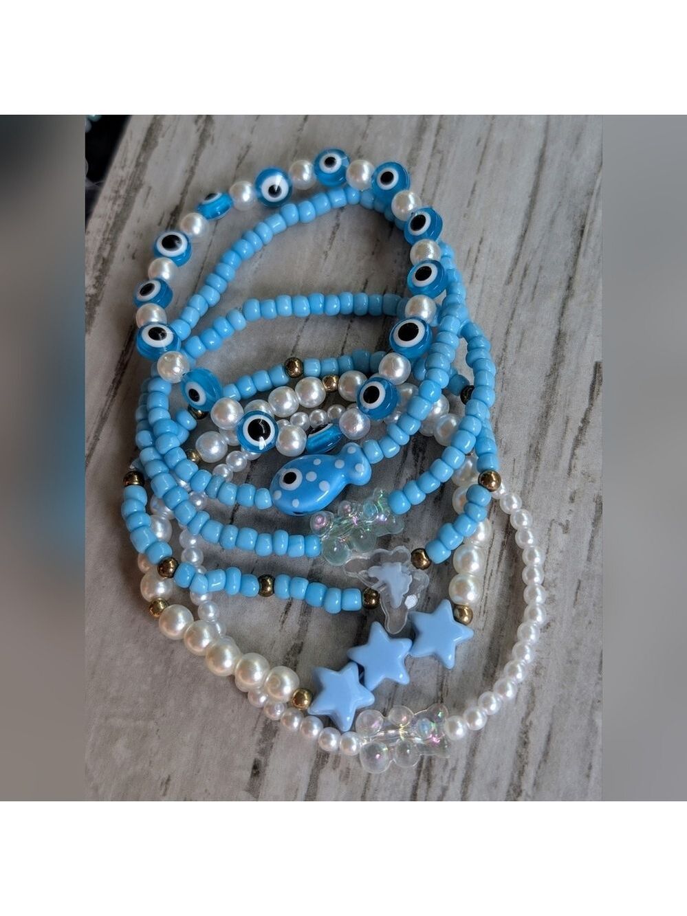 Blue Beaded Bracelet Set Of 6 - Picture 2 of 2